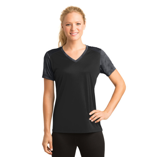 Sport-Tek® Ladies CamoHex Colorblock V-Neck Tee