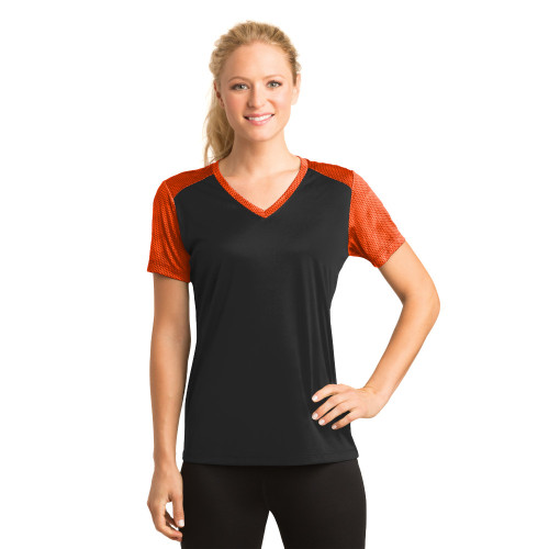 Sport-Tek® Ladies CamoHex Colorblock V-Neck Tee