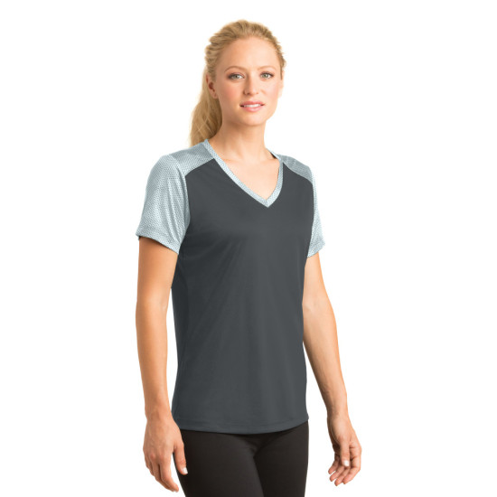Sport-Tek® Ladies CamoHex Colorblock V-Neck Tee
