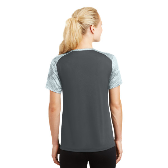 Sport-Tek® Ladies CamoHex Colorblock V-Neck Tee