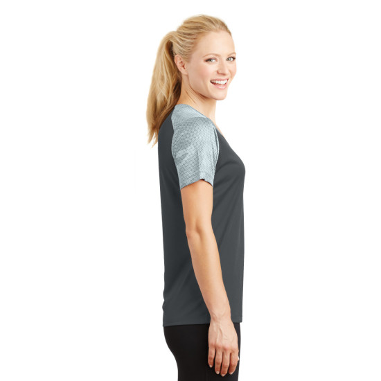 Sport-Tek® Ladies CamoHex Colorblock V-Neck Tee