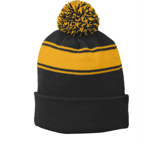 Sport-Tek® Stripe Pom Pom Beanie