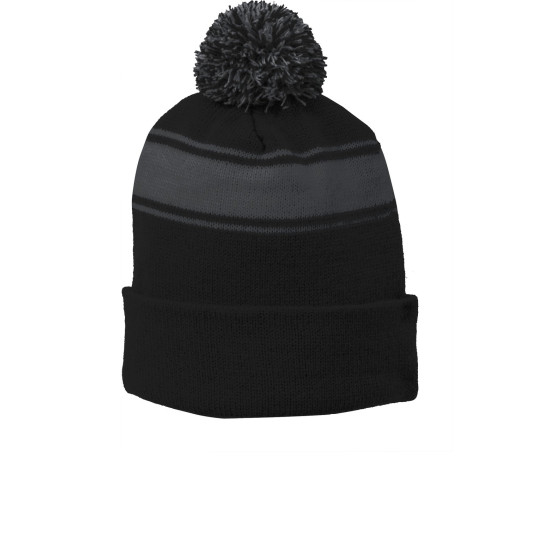 Sport-Tek® Stripe Pom Pom Beanie