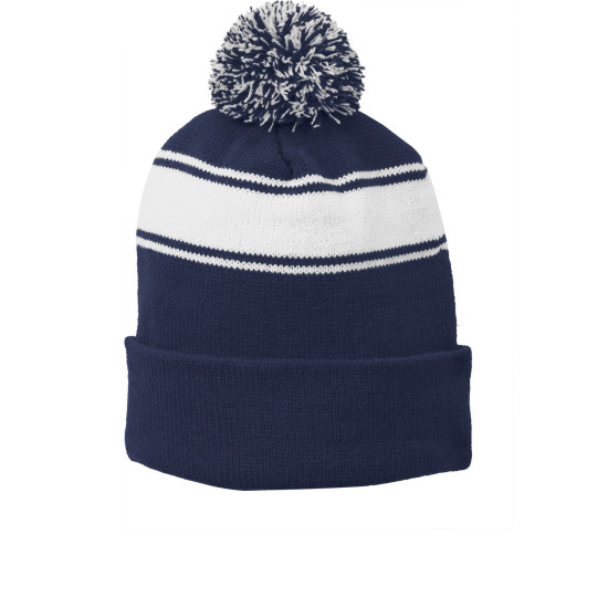 Sport-Tek® Stripe Pom Pom Beanie