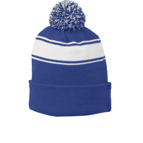 Sport-Tek® Stripe Pom Pom Beanie