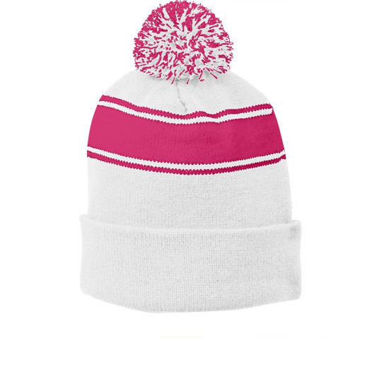 Sport-Tek® Stripe Pom Pom Beanie