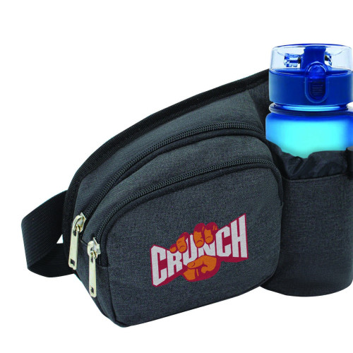 Heathered 2-zipper fanny pack w/ bottle holder
